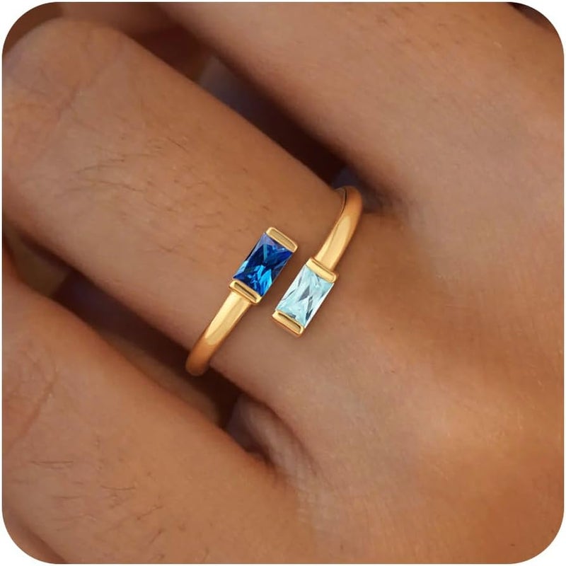 Honsny Gold Birthstone Rings for Women Non Tarnish 14K Gold Plated Adjustable Emerald Ring Cubic Zirconia Gemstone Promise Ring for Her Engagement Personalized Waterproof Jewelry Gifts for Birthday - Image 1